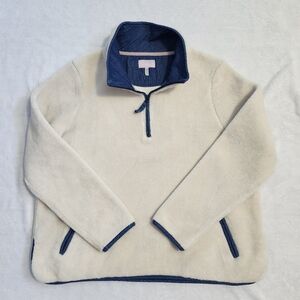 JOULES Women's Size 12 Quarter Zip Fleece Jacket Sweater Cream Blue Cozycore